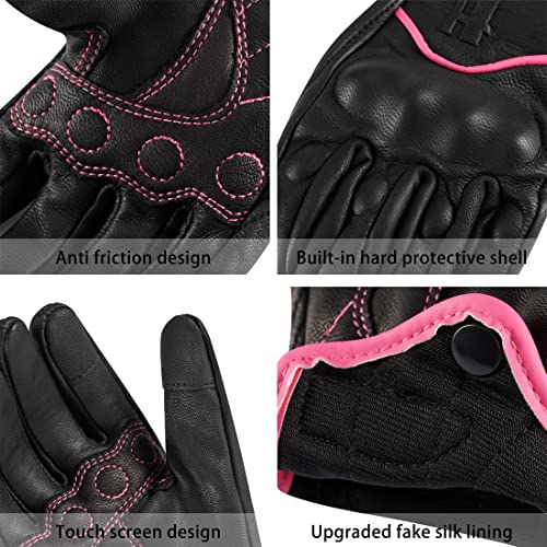 Ladies Full Finger Touch Motorcycle Gloves GL016 PINKBlack M (Medium / Pink/Black)