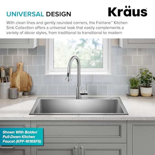 Stainless Steel 33 in 18 Gauge Drop In Kitchen Sink KHT640 (33 Inch / Single Bowl — Drop In)