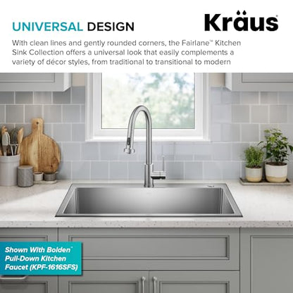 Stainless Steel 33 in 18 Gauge Drop In Kitchen Sink KHT640 (33 Inch / Single Bowl — Drop In)