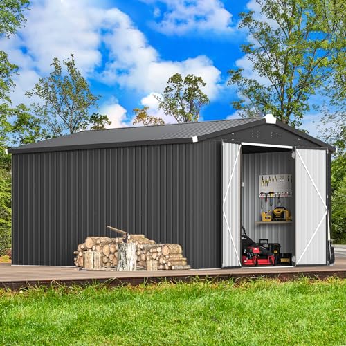 10' x 14' Metal Outdoor Storage Shed (Dark Grey / 10x14)