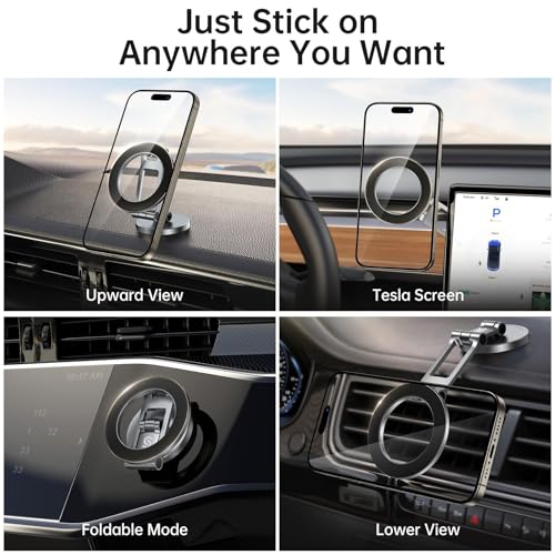 Fits MagSafe Car Mount Magnetic Phone Holder for Dash and Tesla (Titanium Silver)