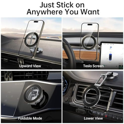 Fits MagSafe Car Mount Magnetic Phone Holder for Dash and Tesla (Titanium Silver)