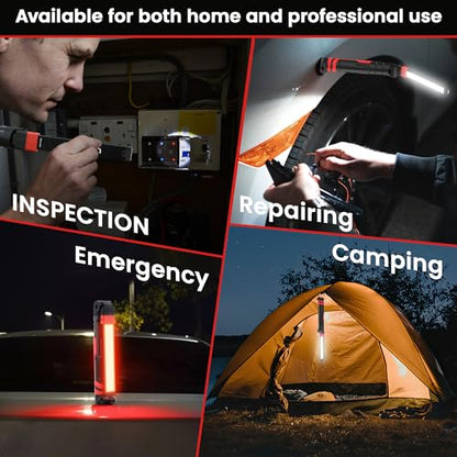 Rechargeable Work Light 2500mAh Magnetic LED Work Light Flashlight Mechanic Light Tool for Men Him (600 Lumens + 600 Lumens)