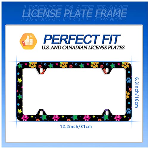 Colorful Paw License Plate Frame Stainless Steel Accessory 12.3x6.3 Inch (Paw and Star)