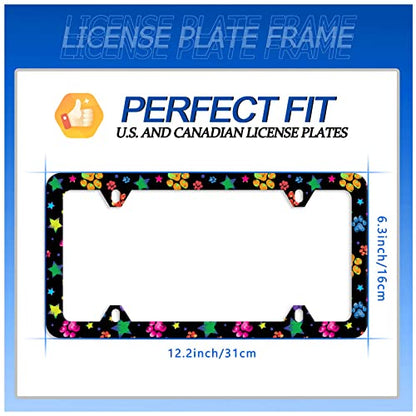 Colorful Paw License Plate Frame Stainless Steel Accessory 12.3x6.3 Inch (Paw and Star)
