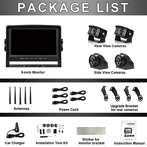 HD 1080P 9" Wireless Quad RV Backup Camera System with Recording (Ink Black / 9" 4-Cam)