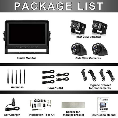 HD 1080P 9" Wireless Quad RV Backup Camera System with Recording (Ink Black / 9" 4-Cam)