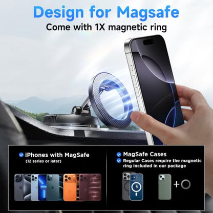 Compact Foldable Car Phone Holder for Magsafe [78+LBS Strongest Suction & 2400gf Strongest Magnetic] 360° Adjustable Car Phone Mount (Carbon Fiber)