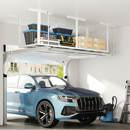 3x8 Overhead Garage Ceiling Storage Rack Organization (White / 3x8 ft)