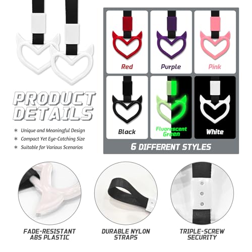 2 Pcs Devil Heart Shaped Car Handle Strap (White)