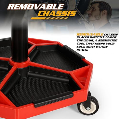 Adjustable Mechanics Stool with Wheels (Red)