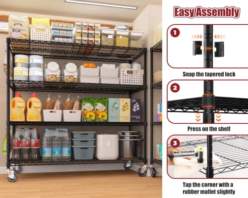 55.5" Wx24 x80 Heavy Duty Metal Wire Storage Shelving with Wheels (55.5"W x 24"D x 80"H)