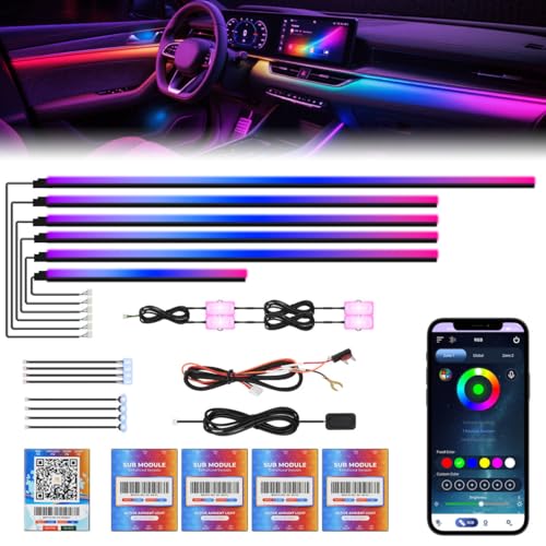Dreamcolor Acrylic Car Interior Lights 18 in 1 RGB Car Ambient Lighting Kit APP Control Zoned Control System 252 Color Modes DIY 16 Million Colors Music Sound Active Neon Light Kits New Version (dreamcolor 18 lights(new))