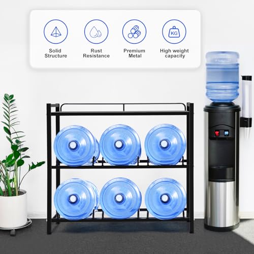5 Gallon Water Bottle Holder 6 (Black / 6 Slot with top shelf)