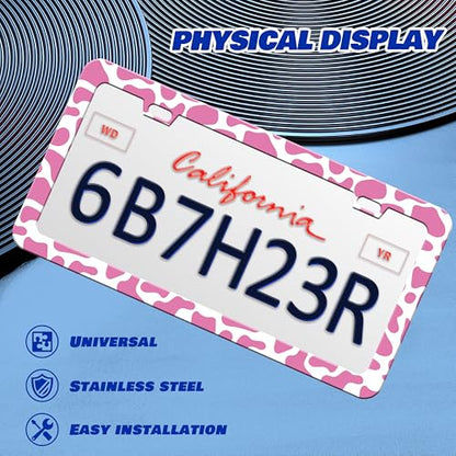 Pink Cow Print Animal License Plate Frame Stainless Steel 6x12 Inch 2 (Pink Cow Print)