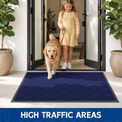 Durable Indoor Outdoor Door Mat (3' x 4' (Rectangular) / Blue-diamond)