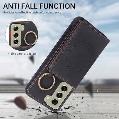 Compatible with Samsung Galaxy S21 FE 5G Wallet Case Screen Protector Crossbody Shoulder Strap Ring Buckle Stand Card Holder Phone Cover for S 21 EF S21FE5G UW S21FE 21S G5 6.4 inch Women Men Black (Black / for S21 FE)