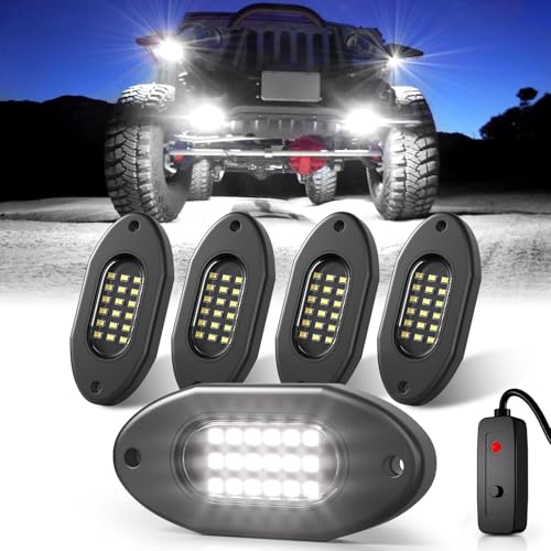 Pure White Rock Lights for UTV ATV with Switch 4 Pods 6000K (Pure White / 4 Pods)