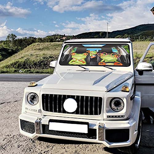 Funny Frog Windshield Sun Shade Umbrella Sun Visor Shade Foldable Car Umbrella Sunshade Sun Visor Protector Cover (One Size / Funny Frog)