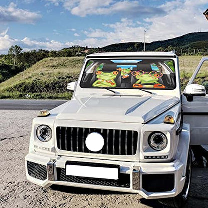 Funny Frog Windshield Sun Shade Umbrella Sun Visor Shade Foldable Car Umbrella Sunshade Sun Visor Protector Cover (One Size / Funny Frog)