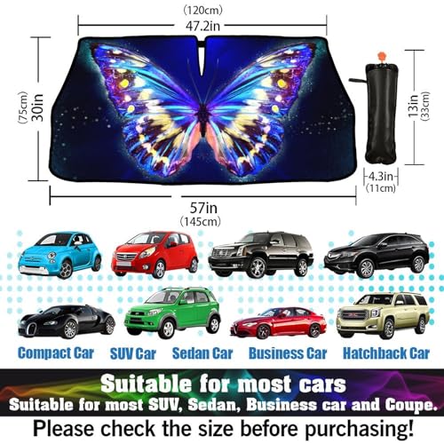 Funny Butterfly Car Windshield Sun Shade Umbrella Automotive Windshield Sunshade Foldable Front Car Accessories Interior Decor to Keep Vehicle Cool for Most Vehicles 57'' X 30'' (57'' X 30'' / style-AB13)