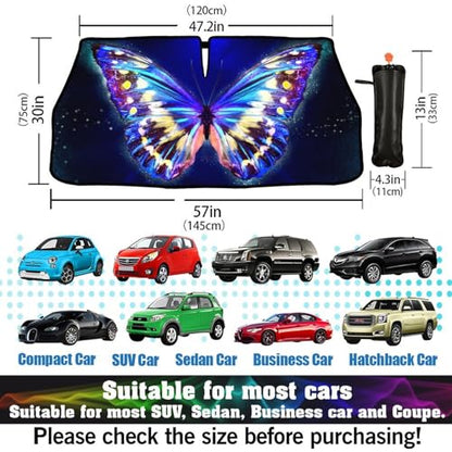 Funny Butterfly Car Windshield Sun Shade Umbrella Automotive Windshield Sunshade Foldable Front Car Accessories Interior Decor to Keep Vehicle Cool for Most Vehicles 57'' X 30'' (57'' X 30'' / style-AB13)