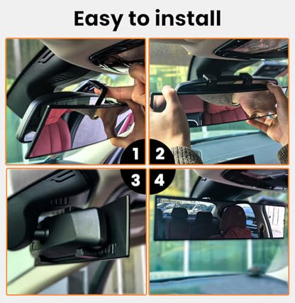 Clip on Panoramic Wide Angle Large Car Rear View Mirror 10 Inch (10 Inch & Chrome)