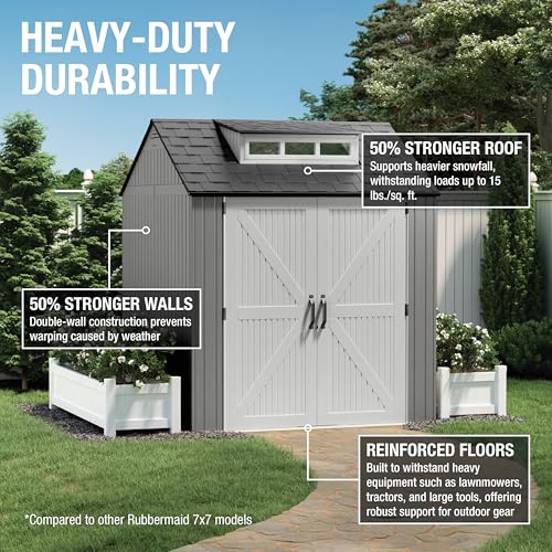 Resin Outdoor Storage Shed With Floor (7'x7' / Gray)