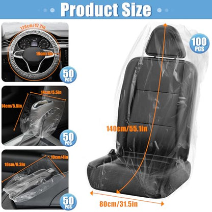 250 PCS Disposable Car Seat Covers Clear Plastic Vehicle Seat Protector Set with Steering Wheel (250 PCS / Car Seat Covers Set)