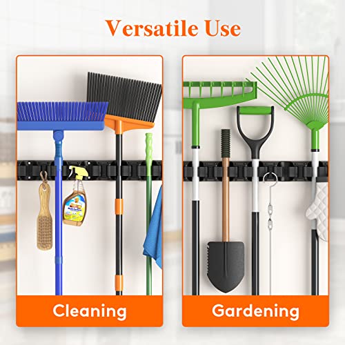 Mop and Broom Holder Organizer Wall Hanging Mount (Black)