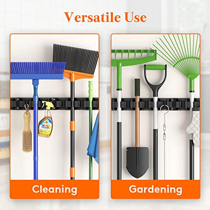 Mop and Broom Holder Organizer Wall Hanging Mount (Black)
