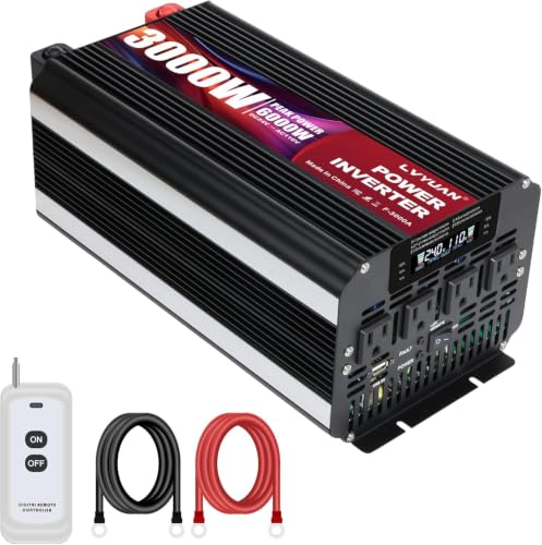 3000 Watt Power Inverter 24V to 110V 120V DC to AC with 4 AC Outlets