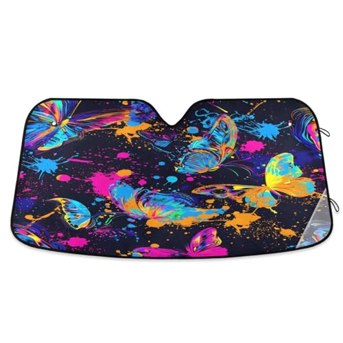 Car Windshield Sun Shade Colorful Butterflies Foldable Car Front Windshield Sunshade Blocks UV Rays Sun Visor Heat Protection for Truck SUV to Keep Your Vehicle Cool (Small / Colorful Butterflies)