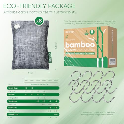 Activated Charcoal Odor Absorber (8 Packs / For Strong Odor)