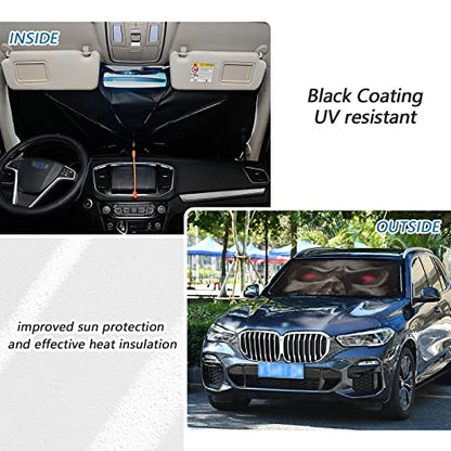 Skull Red Eyes Black Windshield Sun Shade Umbrella Foldable Car Front Window Sunshade Blocks UV Rays Heat Keep Vehicle Cool (multi 8)
