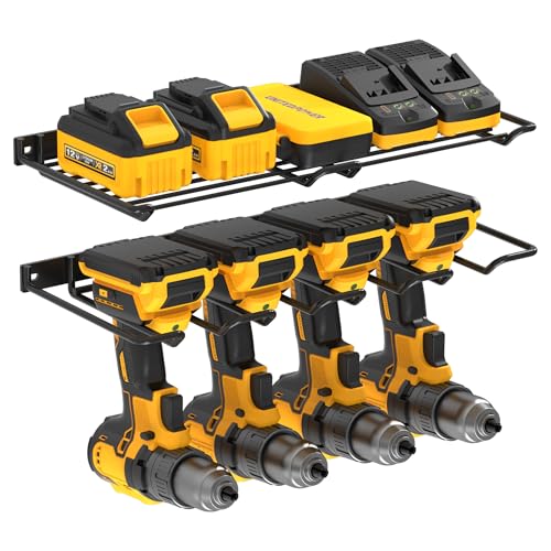 Wall Mounted Drill Rack & Tool Shelf (Power Tool Holder & Battery Shelf)