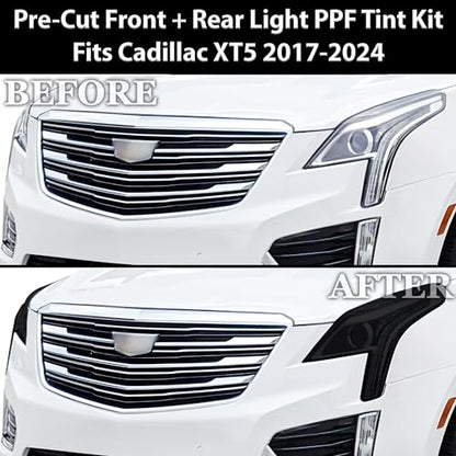 Full Headlight Taillight Tint Kit Compatible with Cadillac XT5 2017 (Full Tint Kit / Dark Smoke)