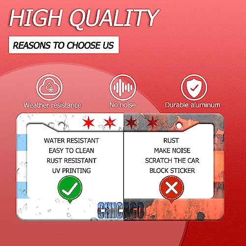Chicago Flag License Plate Frame Stainless Steel Car Accessory 6.3x12.3In (Chicago flag)