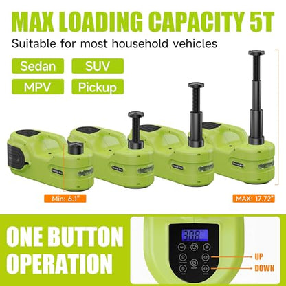Electric Car Jack Kit 5T 12V Hydraulic Tire Jack with Double Cylinder Air Pump & LCD Touch Screen & Impact Wrench Portable Car Lift for Tire Changes and Roadside Emergencies (Upgrade Double Air Pump)