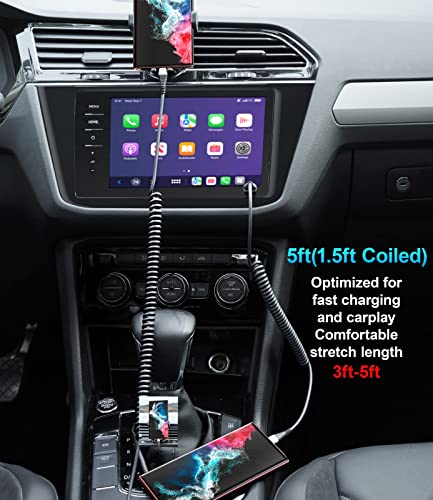 USB Type C Cable Fast Charging 2Pack 5ft Coiled USB A to USB C Charge Cable (5FT / USB A to USB C / Silver)