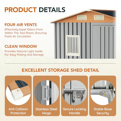 6x4FT Multi Used Shed & Outdoor Storage Shed (Matte gray / 6*4FT(Base Not Included))