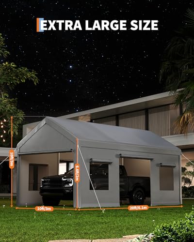 10x20 Ft. Metal Carport Garage with PE Fabric and Galvanized Steel Frame Outdoor Shelter for Cars (Gray / 10*20FT)