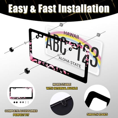 Butterfly License Plate Frame Pink Butterflies License Holder with 2 Hole (Pink Butterfly With Pink Floral)