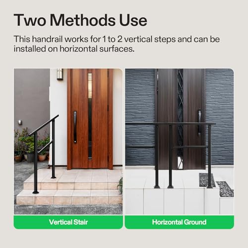 2 Step Stair Handrail 26"x36" Wrought Iron Porch Railing Black (Black / 2 Steps)