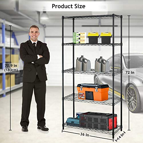 5 Tier Wire Shelf (Black / 36"D x 14"W x 72"H)