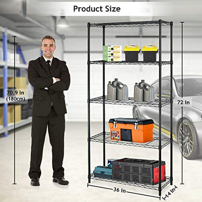 5 Tier Wire Shelf (Black / 36"D x 14"W x 72"H)