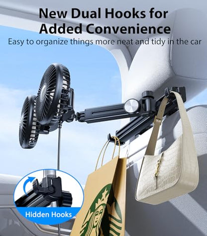 Long Arm Dual Head Car Cooling Fans for Back Seat for Kids (USB Powered-Long Arm)
