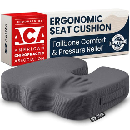 Seat Cushion Memory Foam Chair Cushion for Tailbone Pain Relief (Dark Gray / Large)