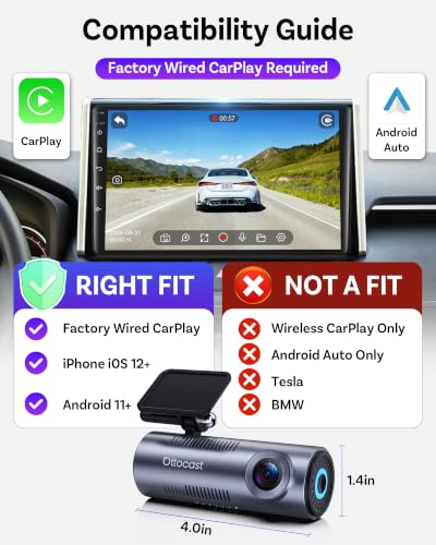 OttoSafe Dash Cam Front and Rear with Wireless CarPlay Adapter