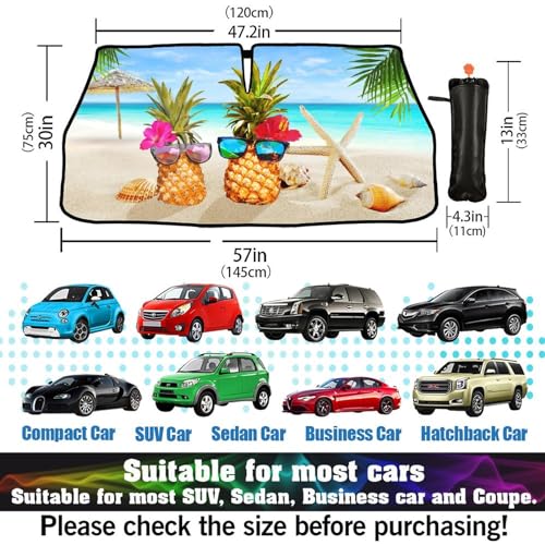 Beach Pineapple Car Windshield Sun Shade Umbrella Automotive Windshield Sunshade Foldable Front Car Accessories Interior Decor to Keep Vehicle Cool for Most Vehicles 57'' X 30'' (57'' X 30'' / style-AB4)